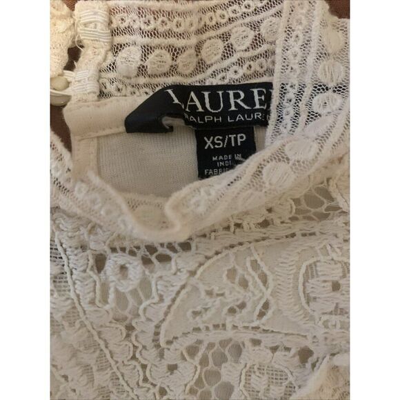 Ralph Lauren Womens Solid Bone Cream Long Sleeve Lace Mock Neck Top T Shirt Xs - Picture 3 of 3